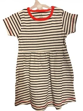 Touched by Nature Girls' Navy & Ivory Stripe Dress with Coral Trim NWT Size 4T